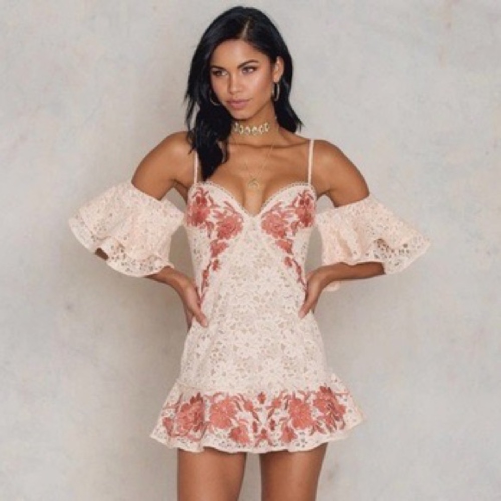 For Love & Lemons Matador Pink Lace Mini Dress